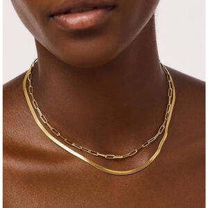 NWT - Ana Luisa Ina Herringbone Chain Necklace 17" 14K Gold Plated + $30 coupon
